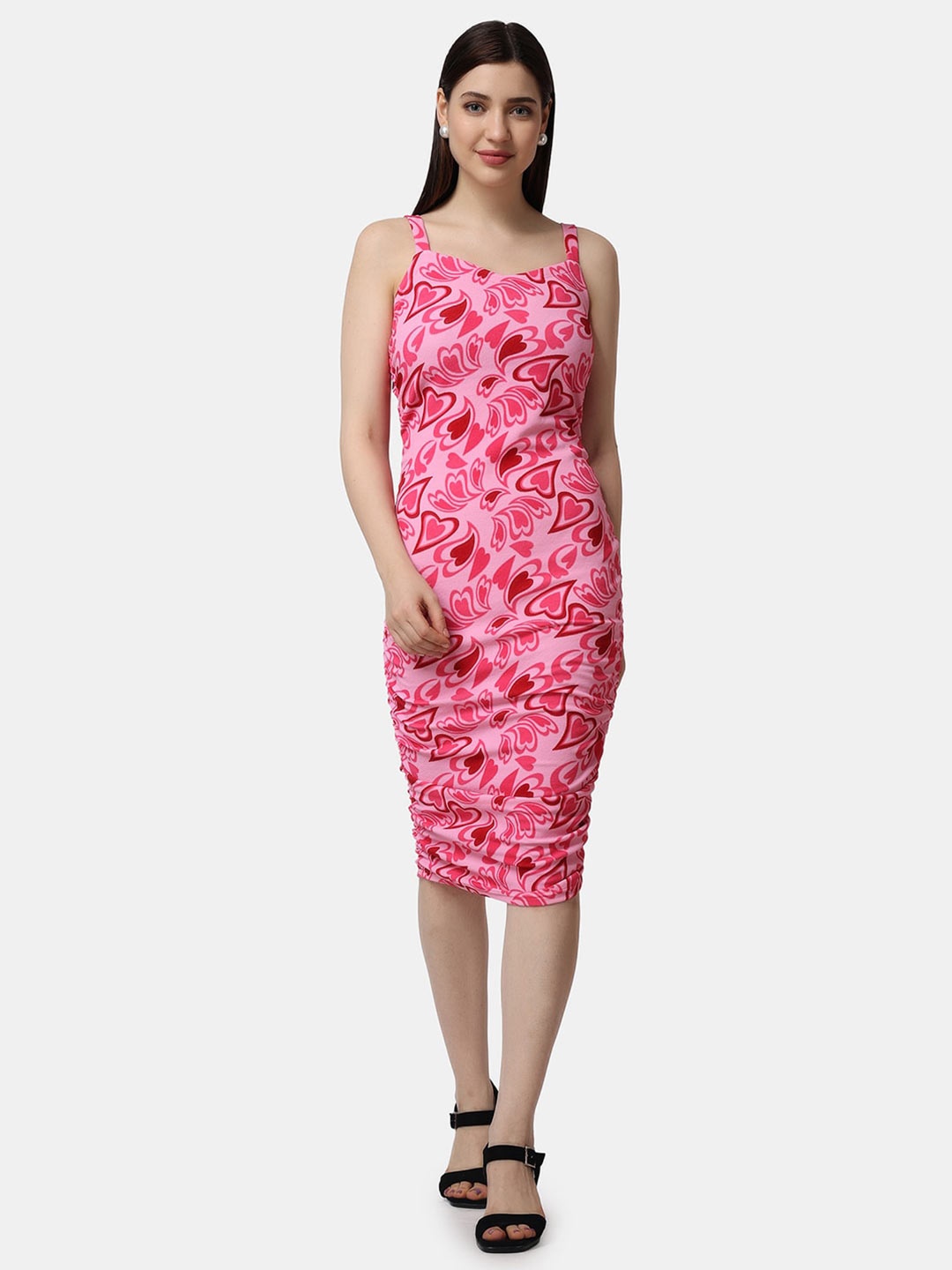 

Popwings Floral Print Ruffled Bodycon Dress, Pink