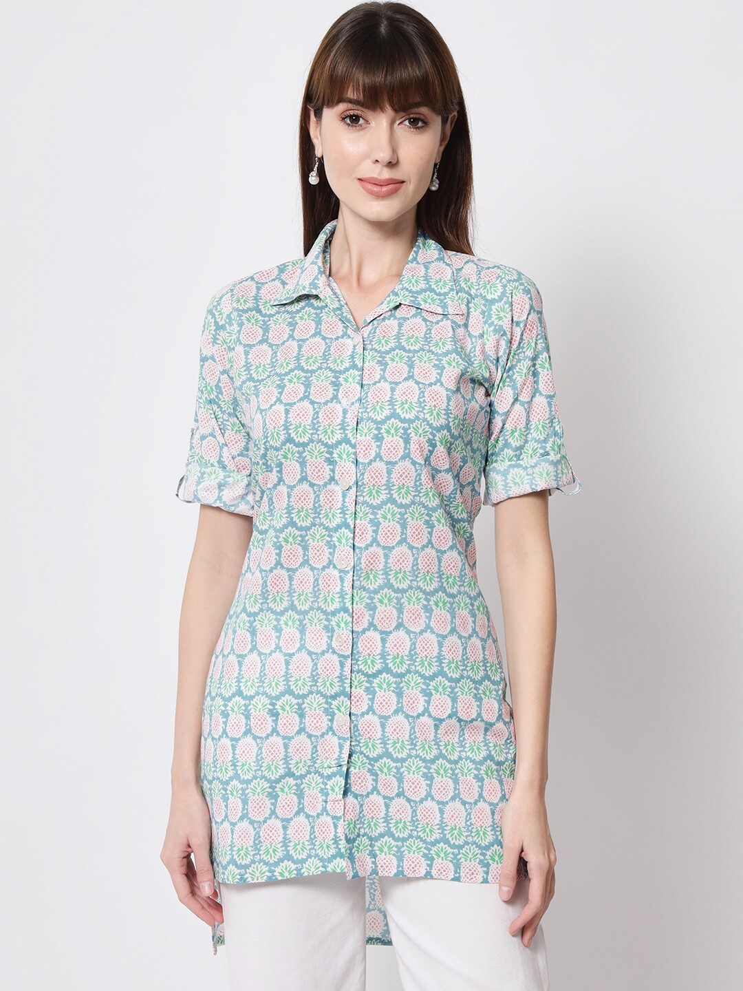 

KALINI Blue Pineapple Asymmetrical Shirt For Women/ Girls, Grey
