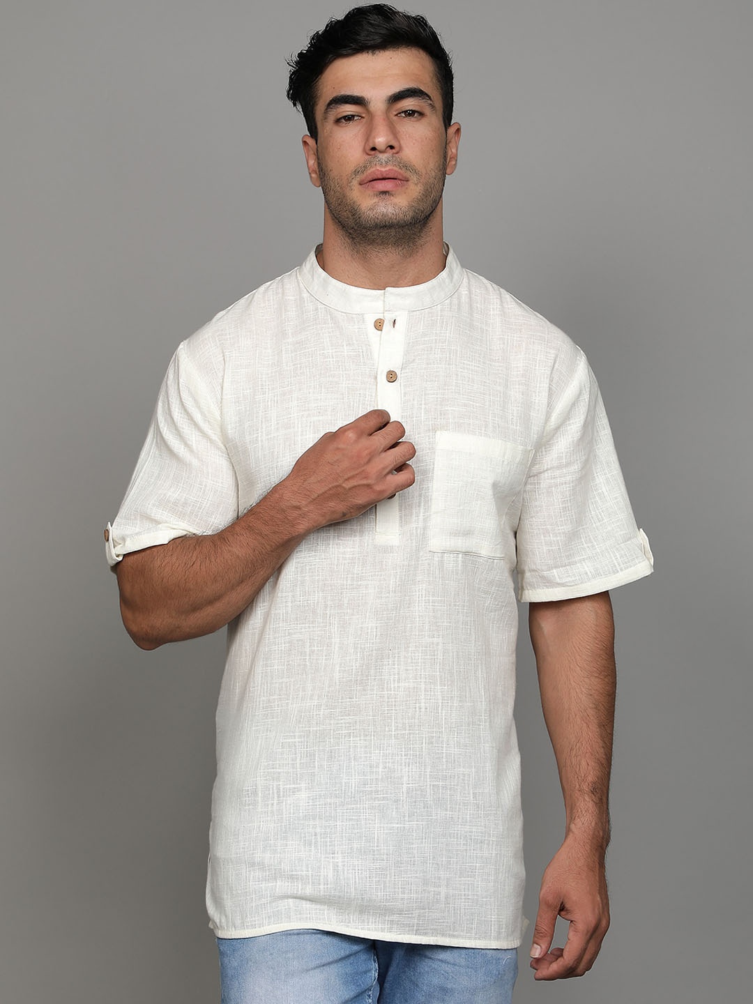 

Cot'N Soft Mandarin Collar Straight Pure Cotton Short Kurta, White