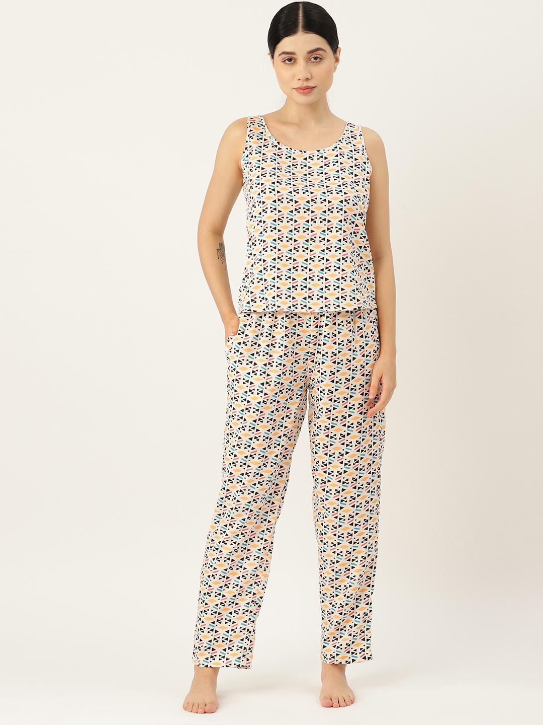 

ETC Women Printed Night suit, White