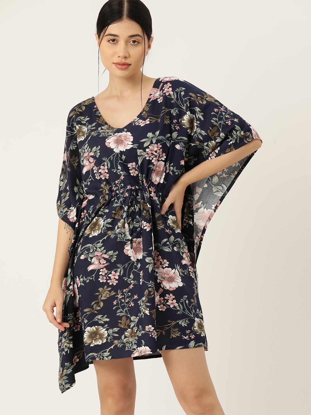 

ETC Floral Printed Kaftan Nightdress, Navy blue