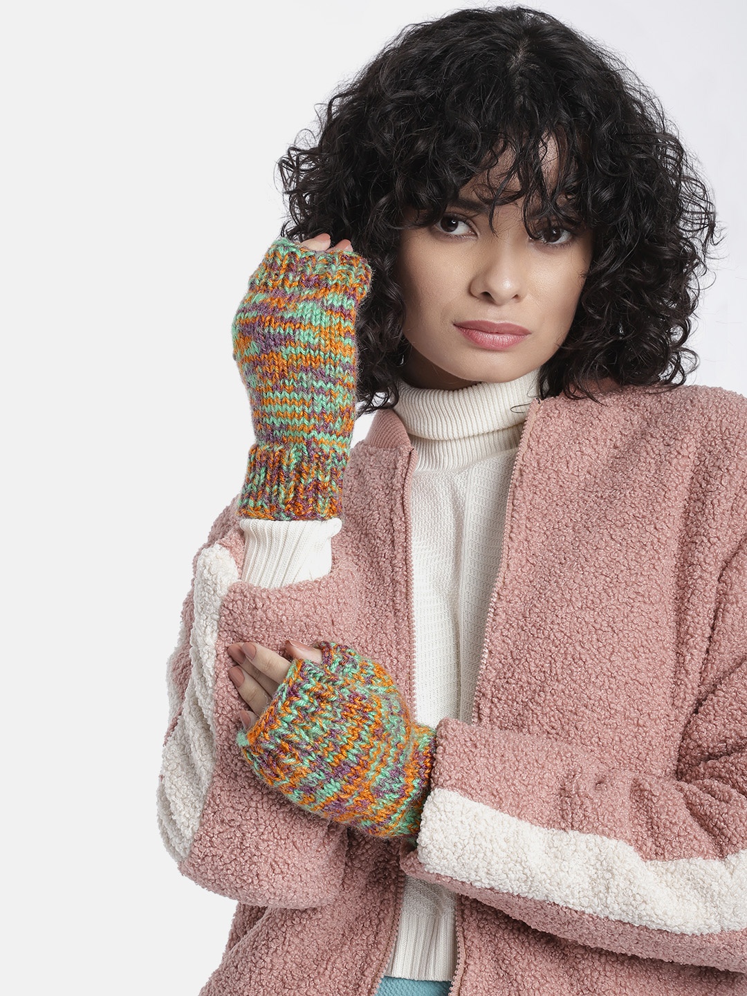 

Magic Needles Women Cable Knit Half Hand Acrylic Gloves, Multi