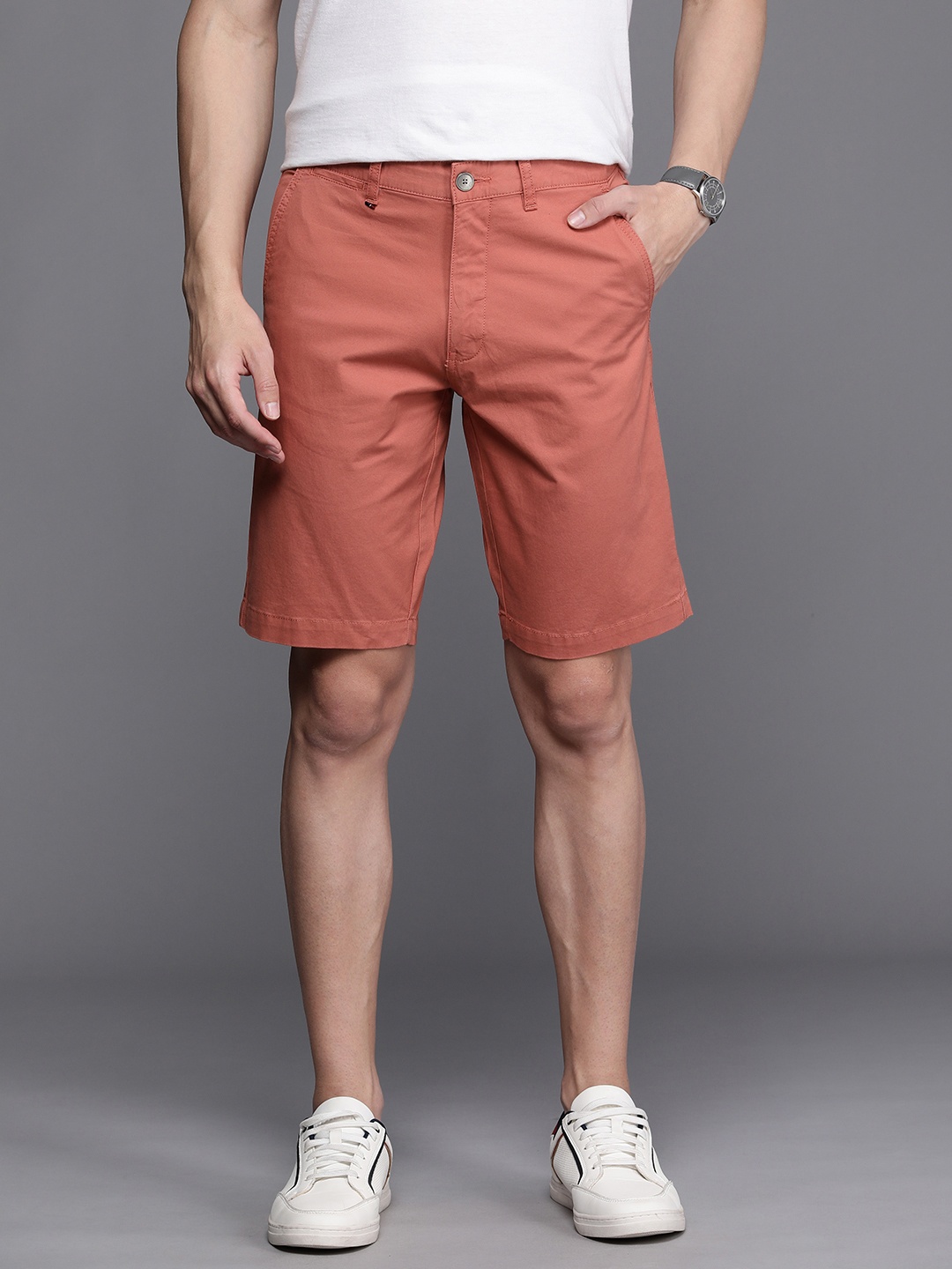 Louis Philippe Sport Men Slim Fit Chino Shorts, Coral