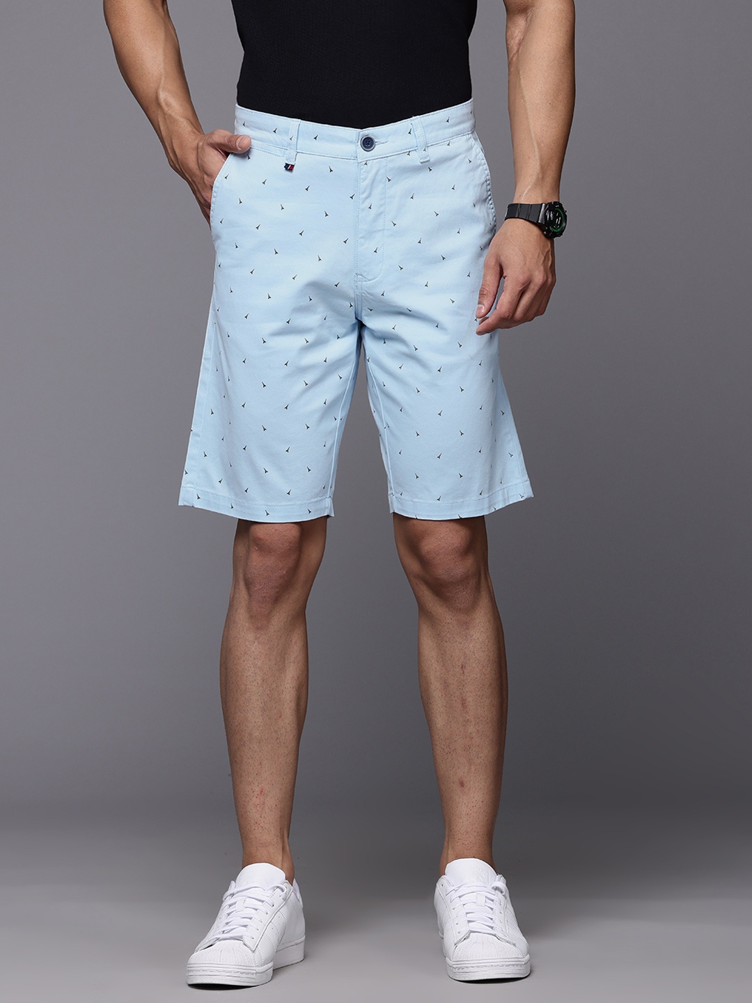 

Louis Philippe Sport Men Micro Printed Slim Fit Chino Shorts, Blue