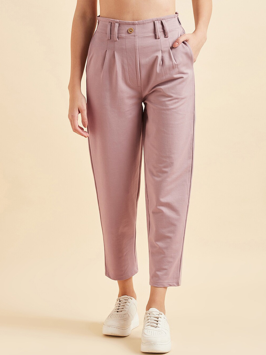 

Sweet Dreams Women Pink Pleated Mid-Rise Cotton Trousers