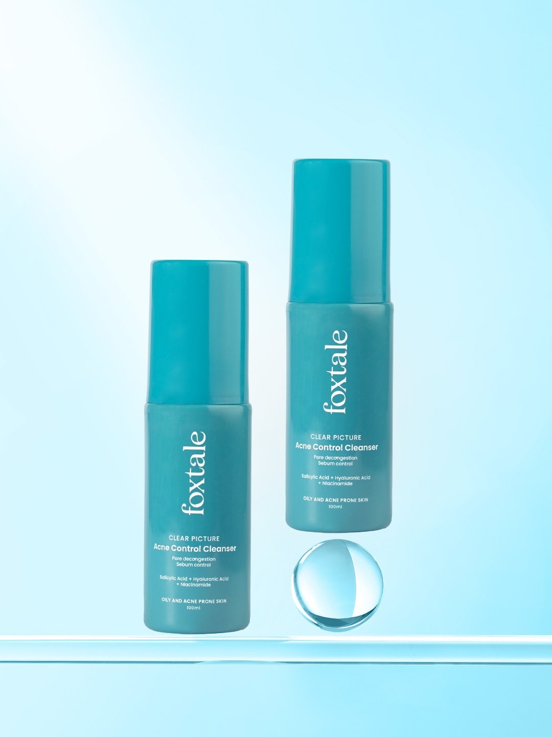 

FoxTale Set Of 2 Acne Control Cleansers with Salicylic Acid+HA+Niacinamide - 100 ml Each, Turquoise blue