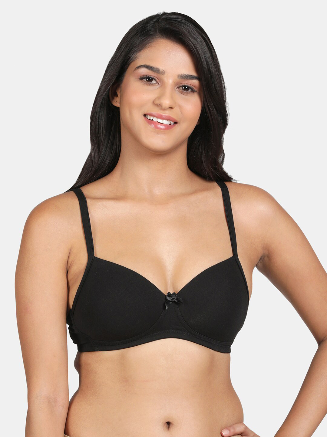 

R&B Medium Coverage Underwired Lightly Padded All Day Comfort Cotton Bra, Black