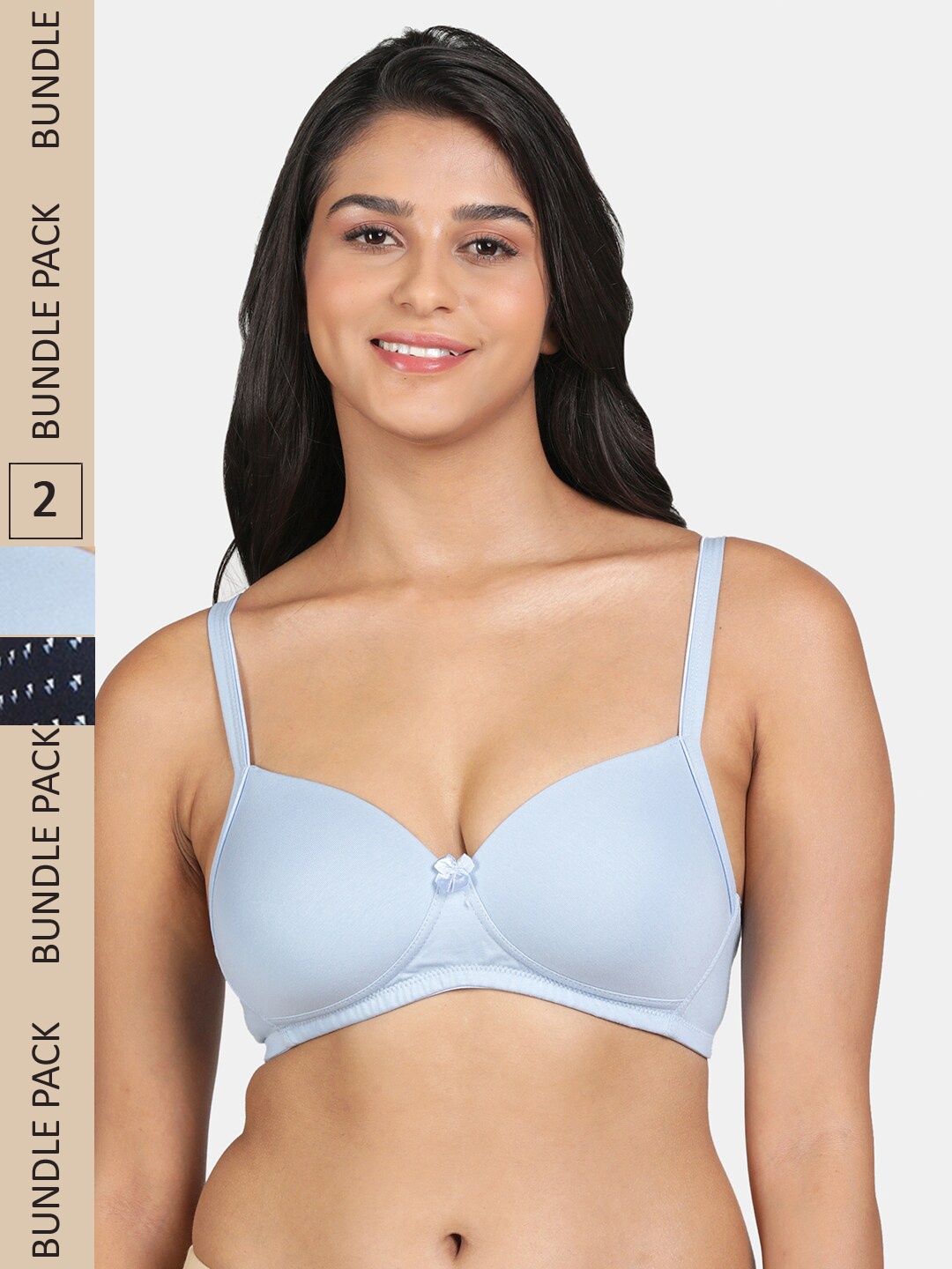 

R&B Pack Of 2 Medium Coverage Underwired Lightly Padded All Day Comfort Cotton Bra, Blue
