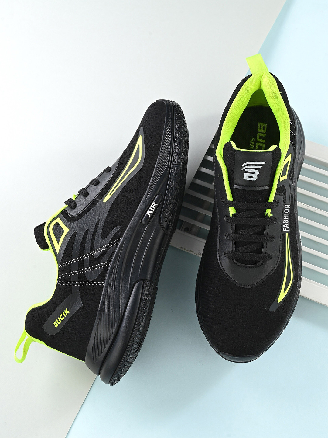 

BUCIK Men Running Air Max Lace-Up Non-Marking Shoes, Black