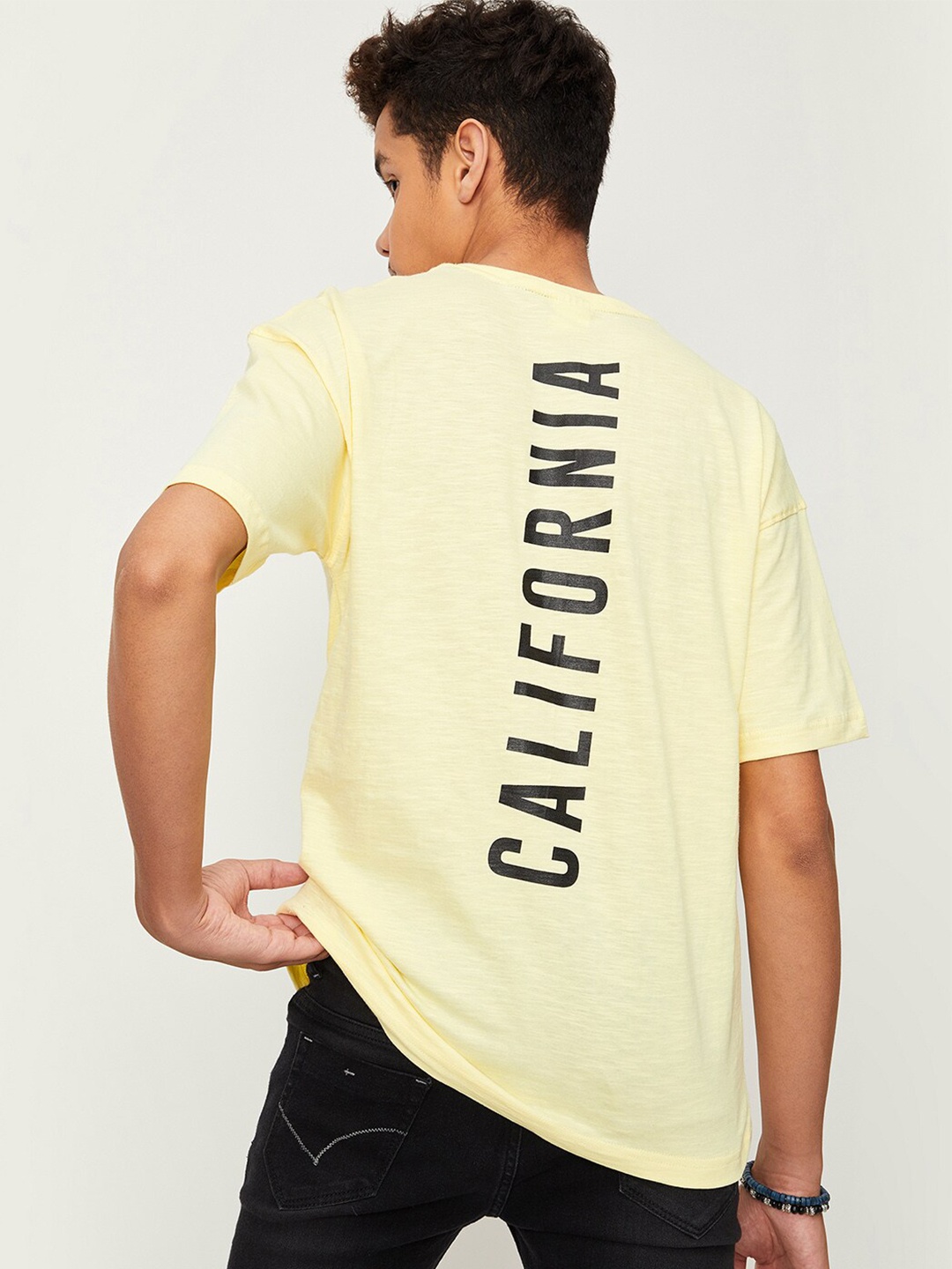 

max Boys Typography Printed Cotton T-shirt, Yellow