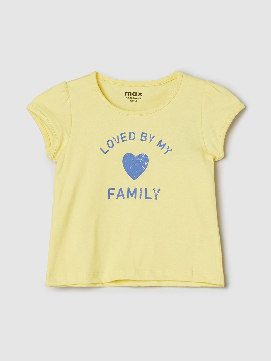

max Infant Girls Typography Printed Cotton T-shirt, Yellow