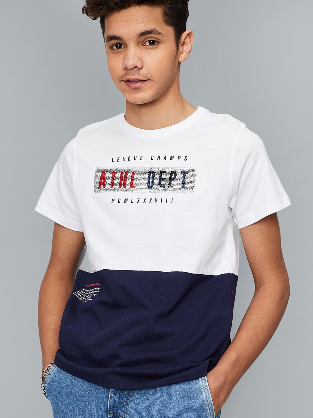 

max Boys Typography Printed Cotton T-shirt, White
