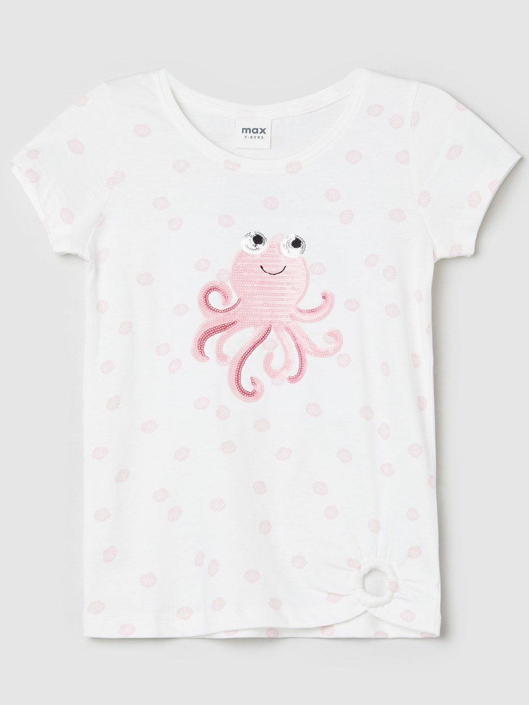 

max Girls Graphic Printed Cotton T-shirt, White