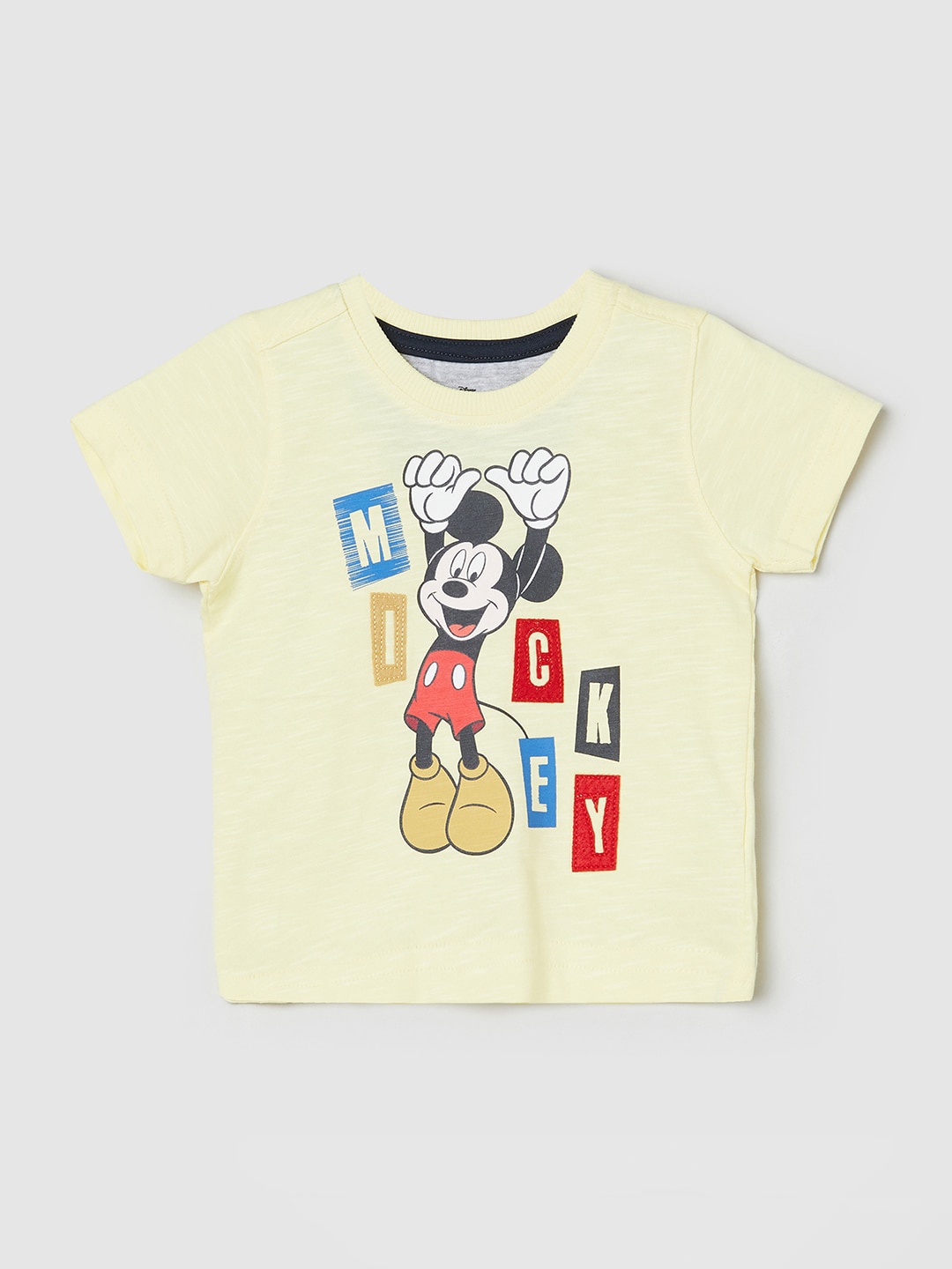 

max Infant Boys Mickey Mouse Printed Cotton T-shirt, Yellow