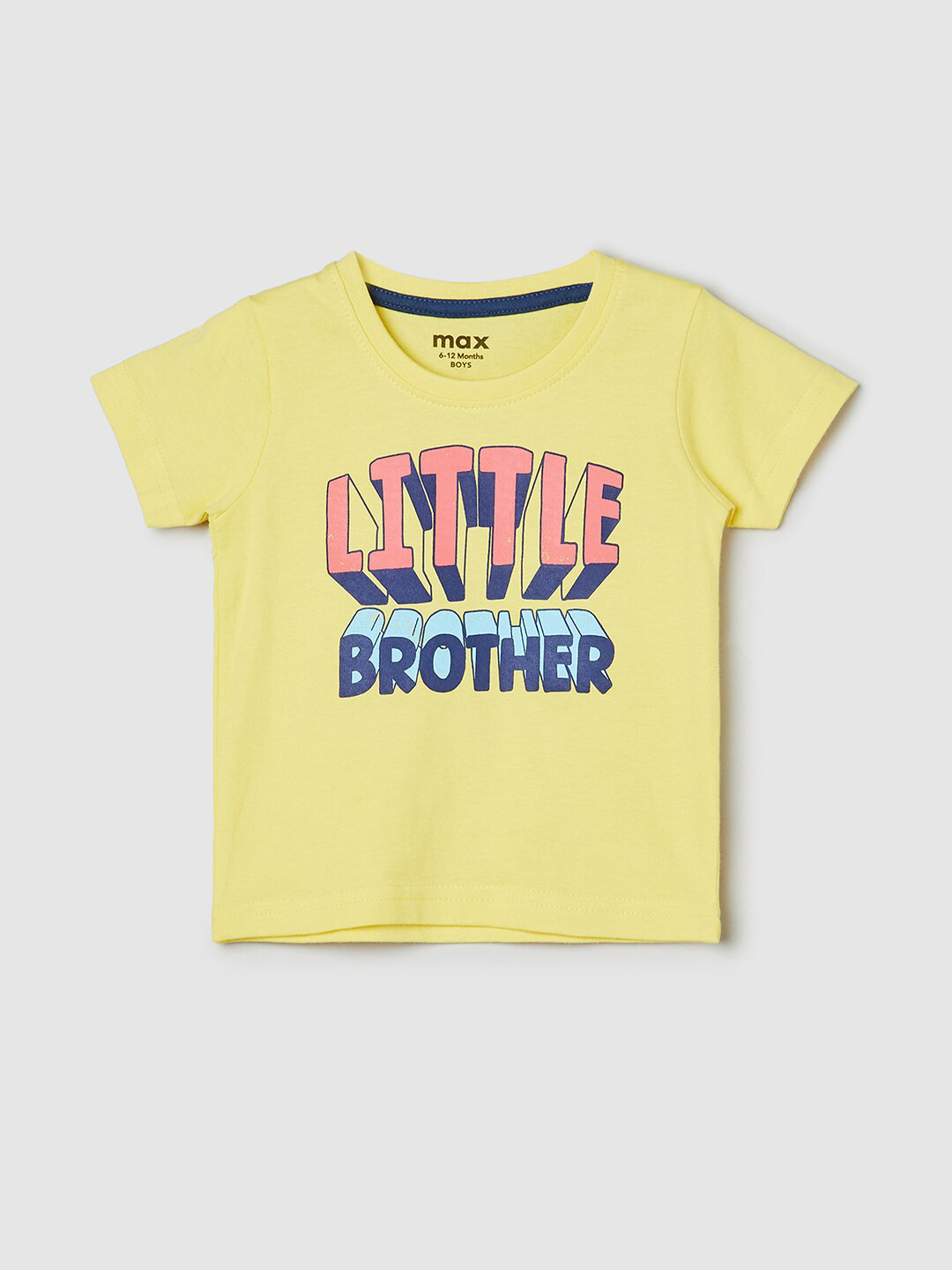 

max Infant Boys Typography Printed Cotton T-shirt, Yellow