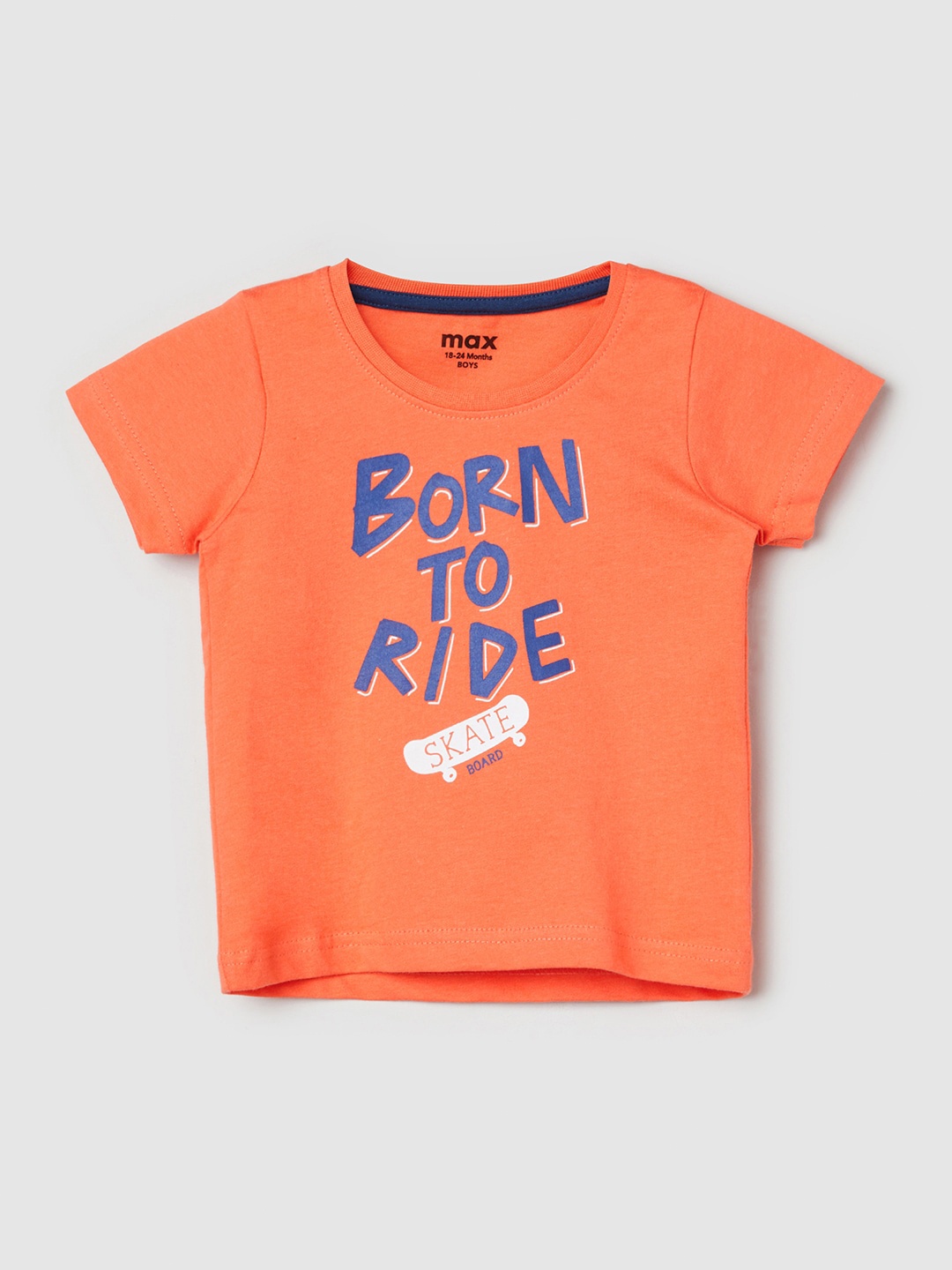 

max Infant Boys Typography Printed Cotton T-shirt, Orange