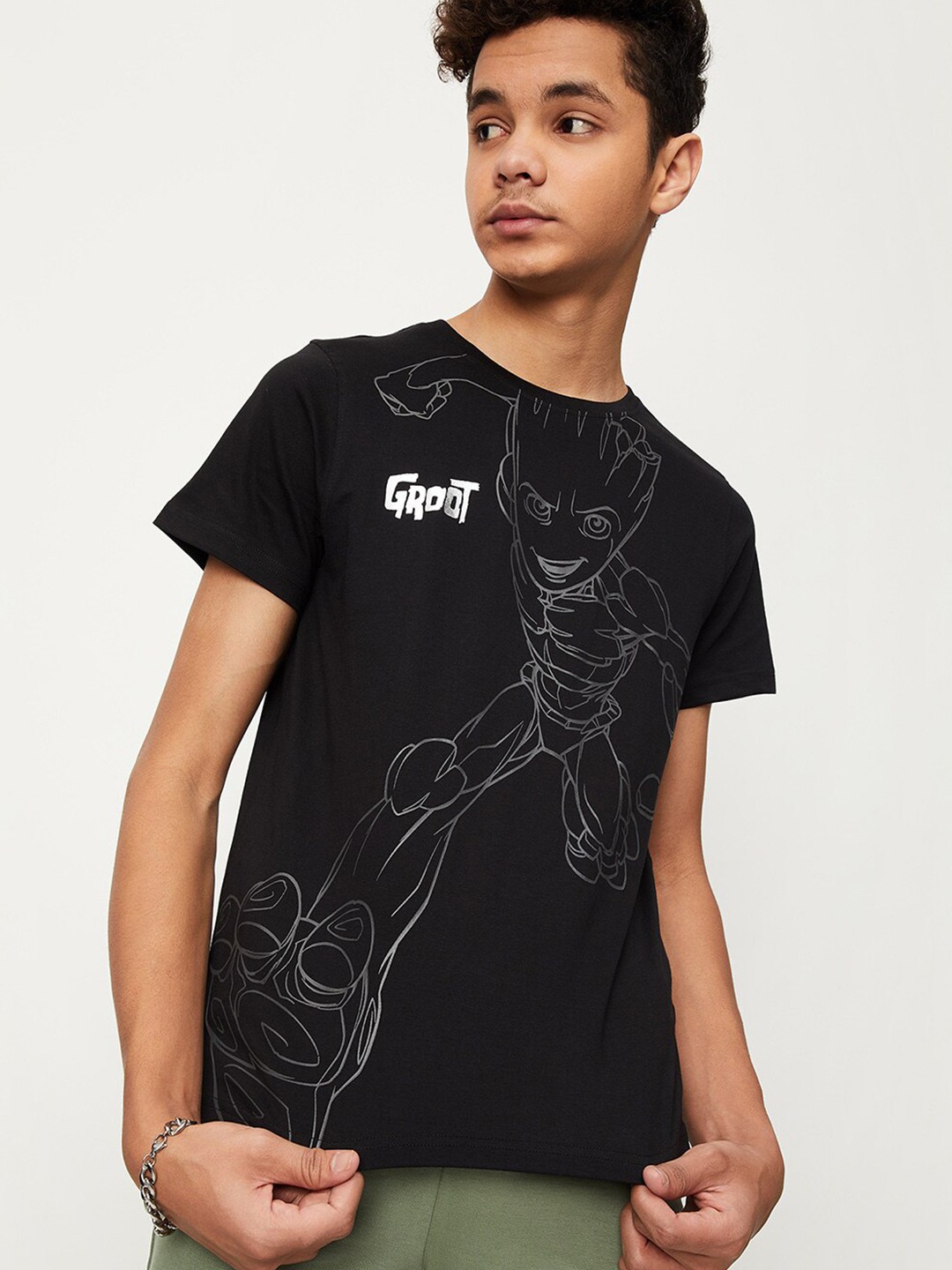 

max Boys Graphic Printed Cotton T-shirt, Black