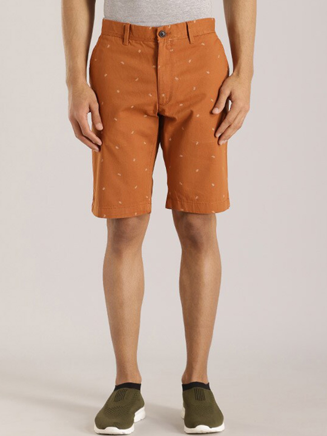 

Indian Terrain Men Conversational Printed Mid-Rise Slim Fit Shorts, Rust