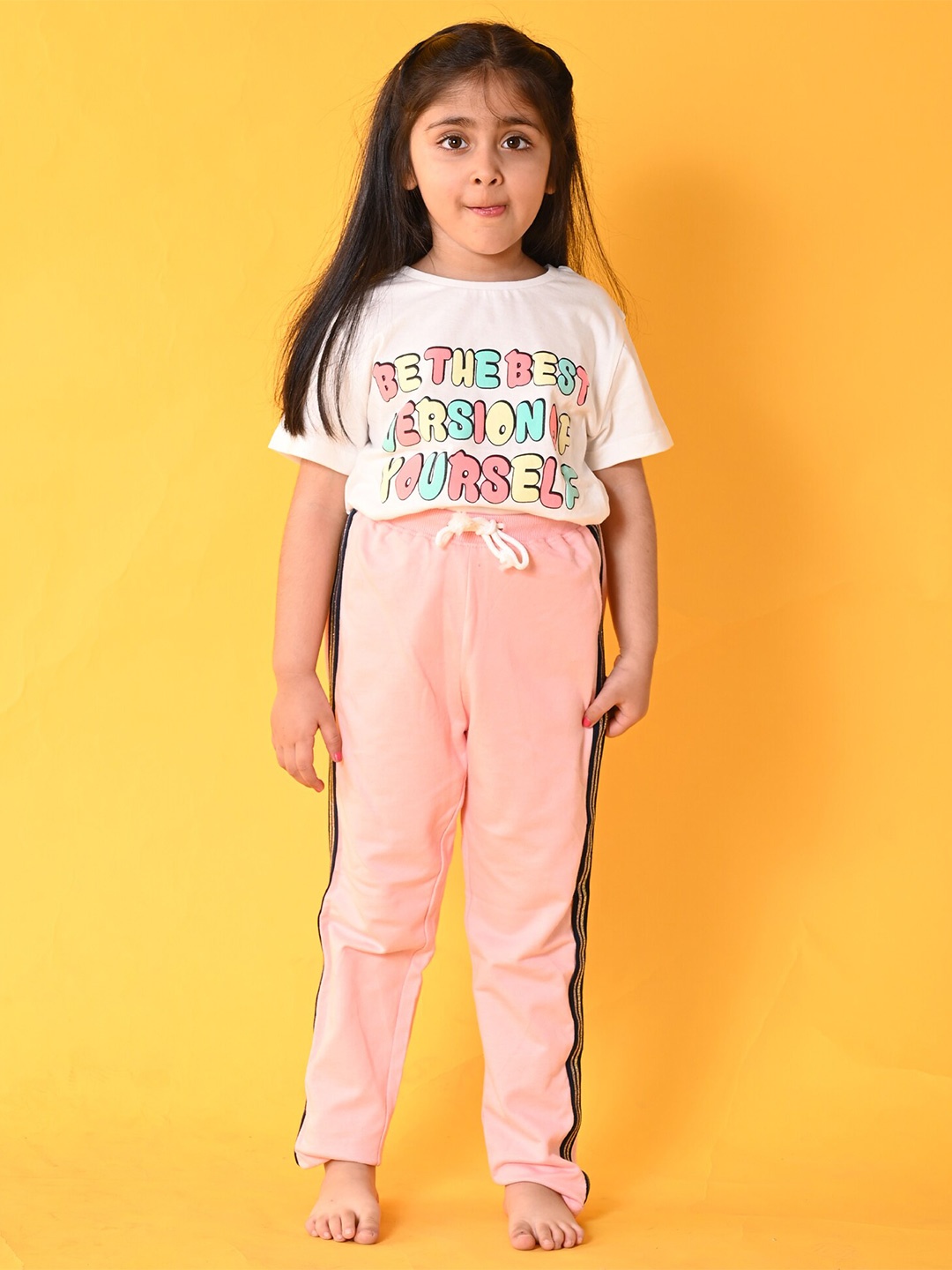 

Anthrilo Girls Printed T-shirt with Trouser Set, White