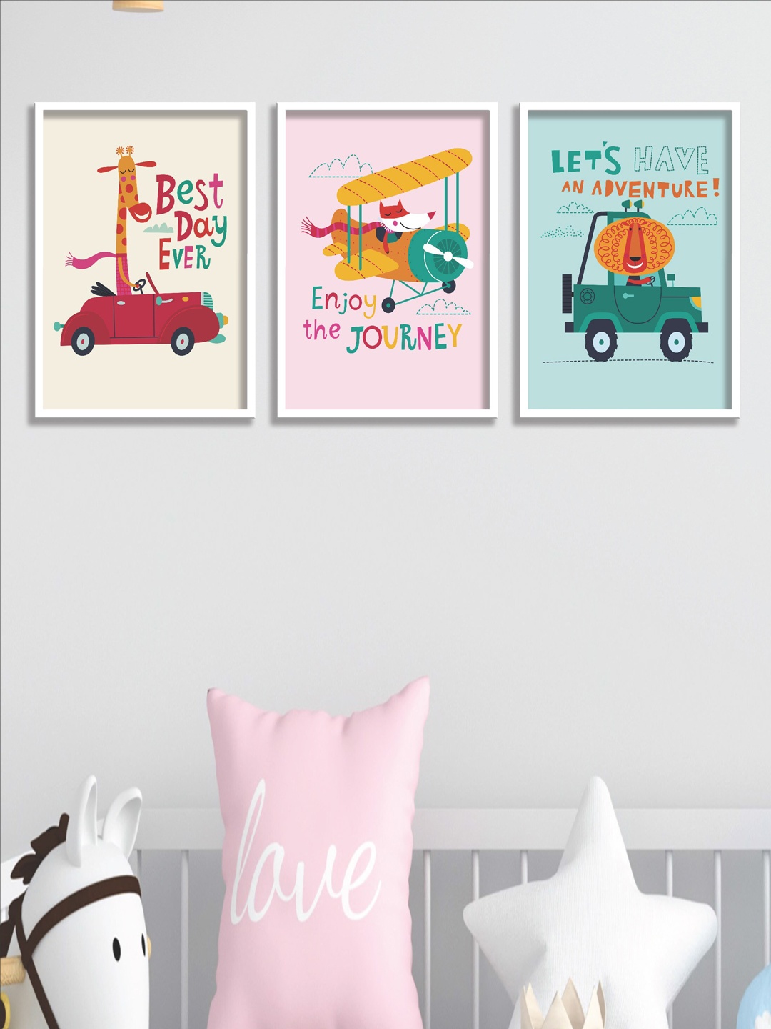 

SAF White & Pink 3 Pieces Kids Room Painting Wall Art
