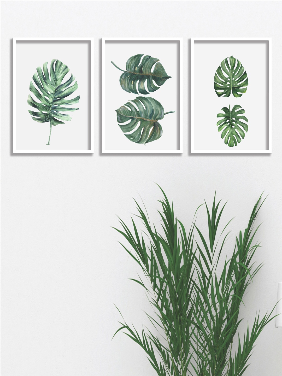 

SAF White & Green 3 Pieces Tropical Leaves Painting Wall Art