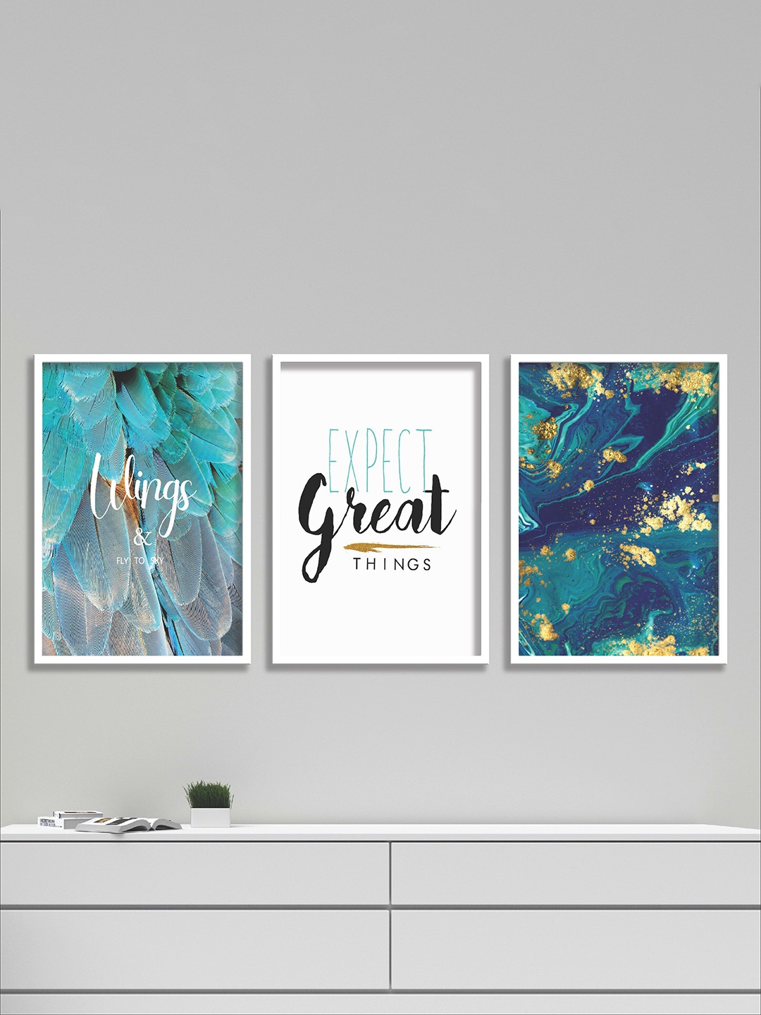 

SAF Green & White 3 Pieces Motivational Quotes Painting Wall Art