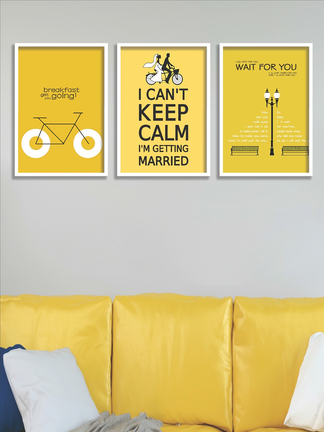 

SAF Yellow & White 3 Pieces Married Painting Waterproof Wall Arts