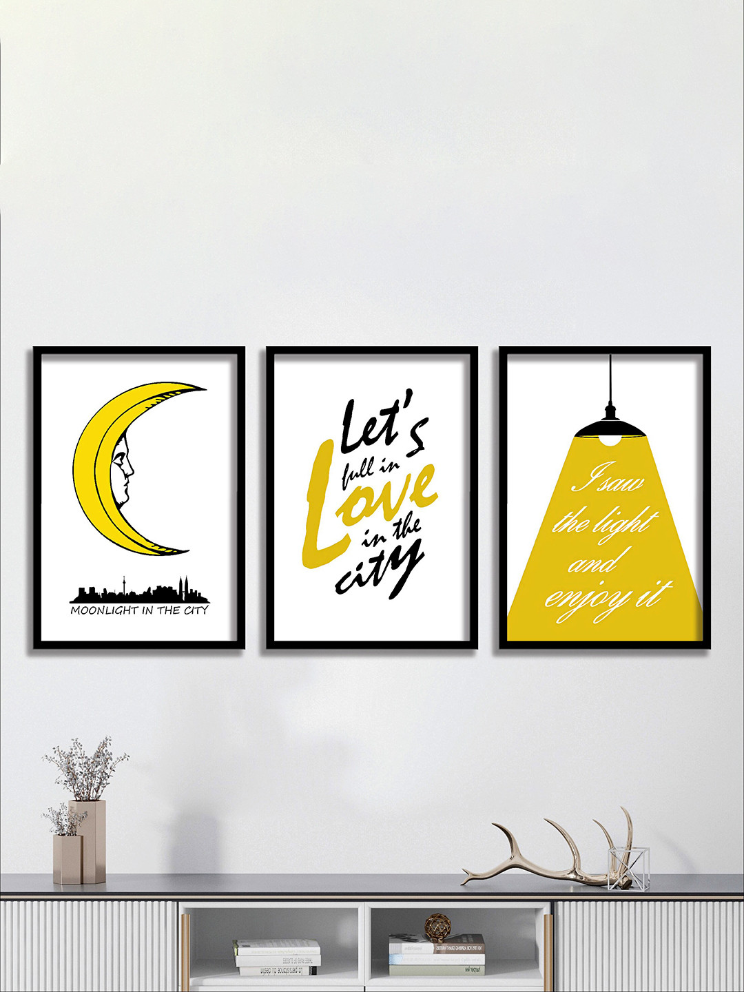 

SAF White & Yellow 3 Pieces Fall In Love Painting Wall Art