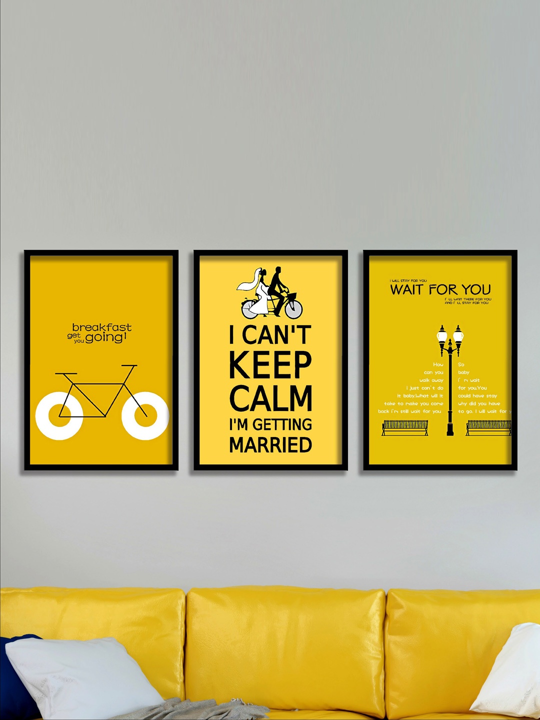

SAF Yellow & Black 3 Pieces Married Painting Waterproof Wall Arts