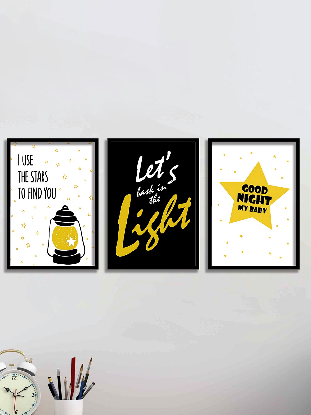 

SAF Black & White 3 Pieces Good Night Painting Waterproof Wall Arts