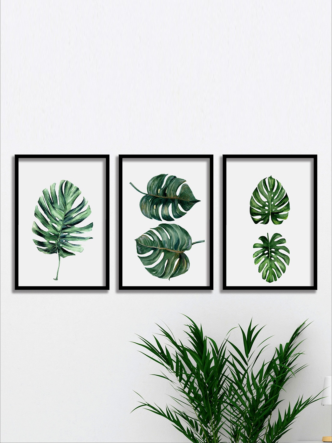 

SAF White & Green 3 Pieces Tropical Leaves Painting Waterproof Wall Arts