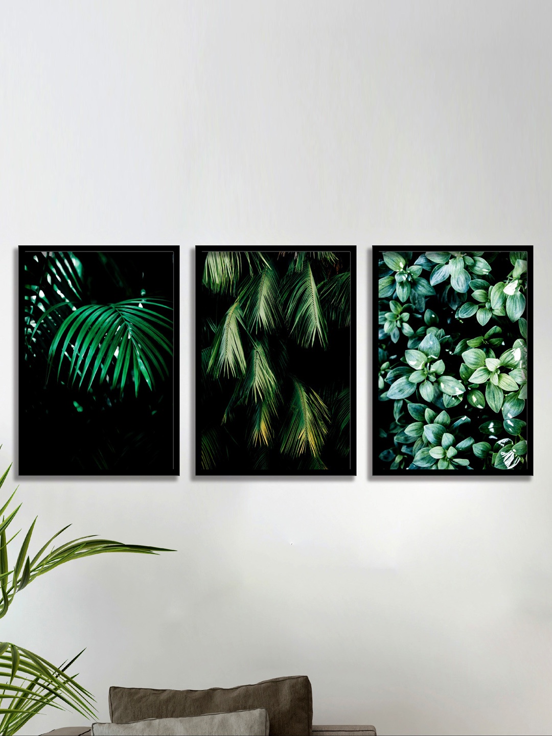 

SAF Green & Black 3 Pieces Tropical Leaves Painting Waterproof Wall Arts