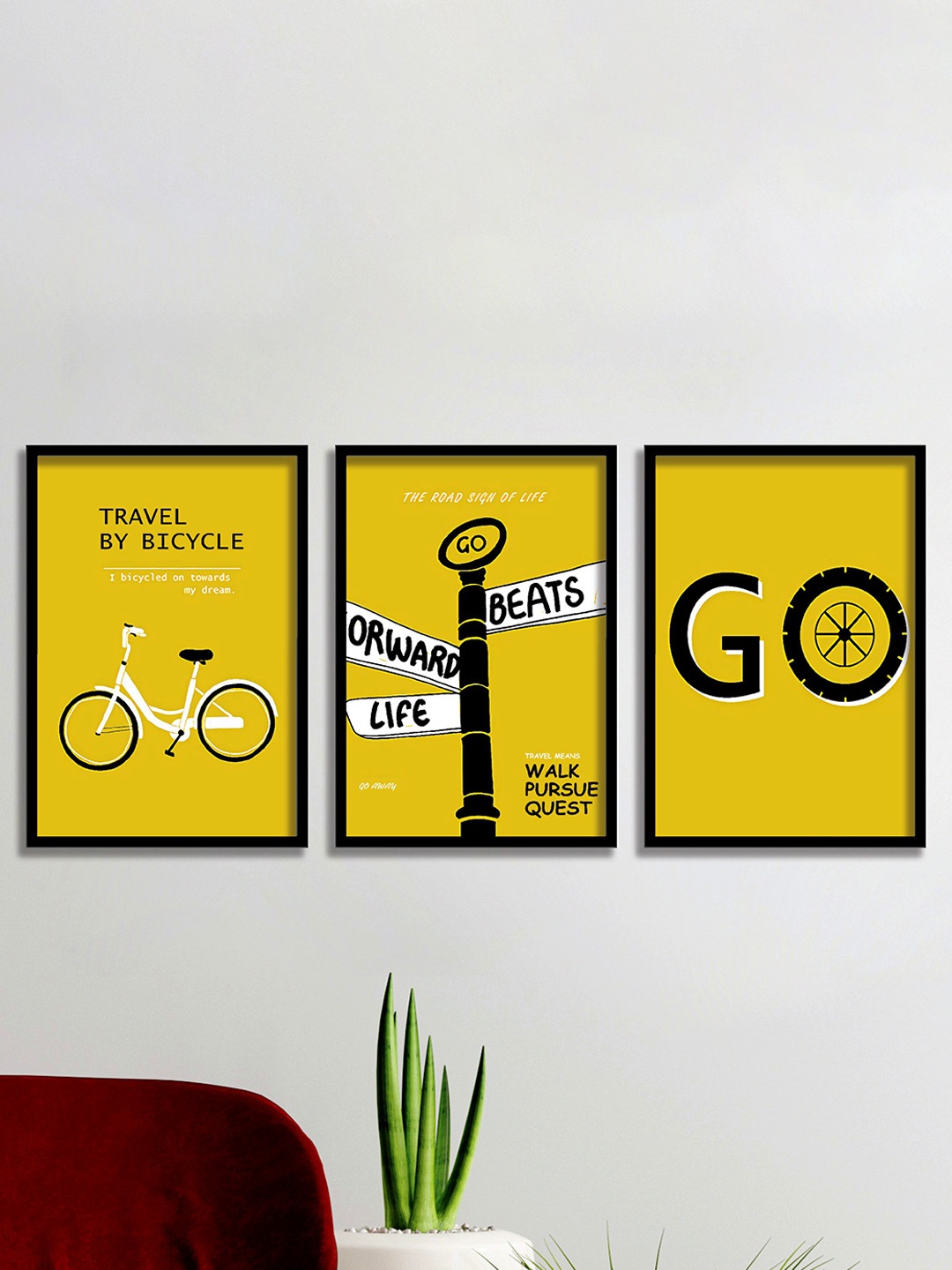 

SAF Yellow & Black 3 Pieces Motivational Quotes Painting Waterproof Wall Arts
