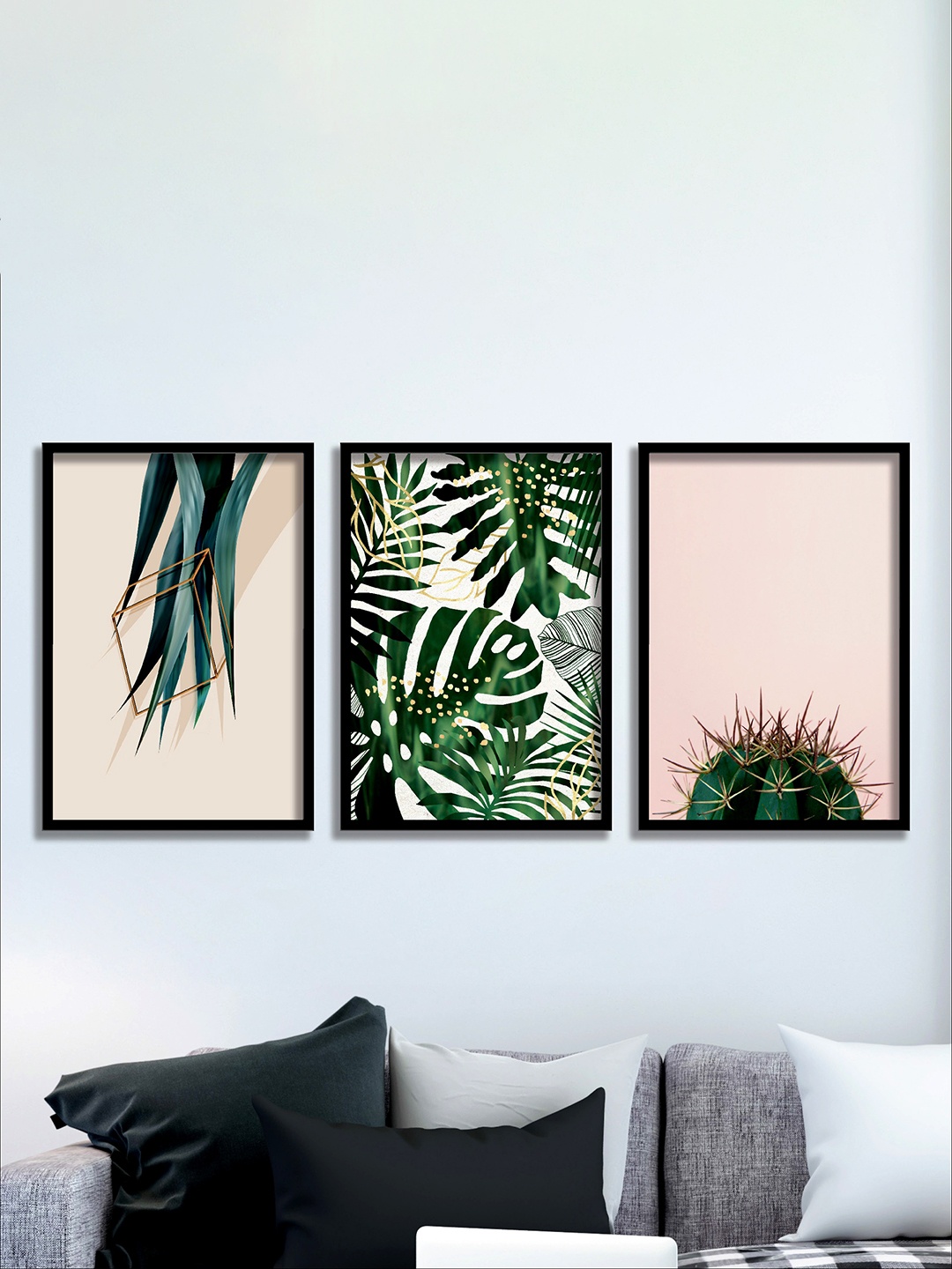 

SAF Green & Beige 3 Pieces Tropical Leaves Painting Waterproof Wall Arts
