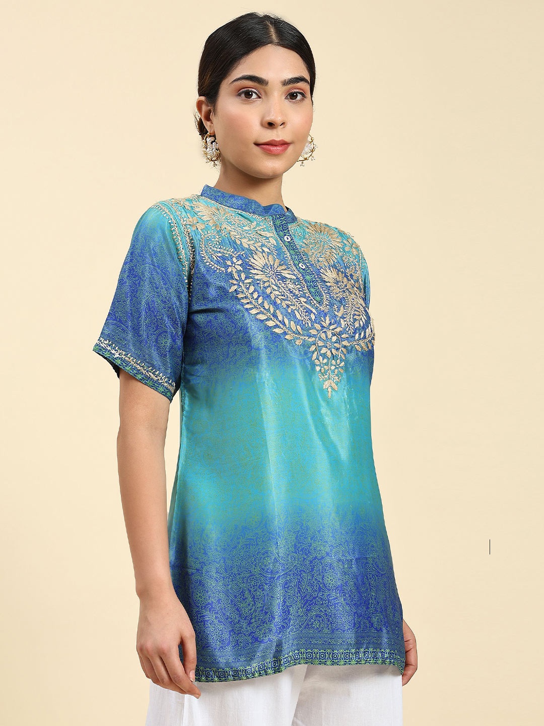 

HOUSE OF KARI Ethnic Motifs Embroidered Tunic, Blue