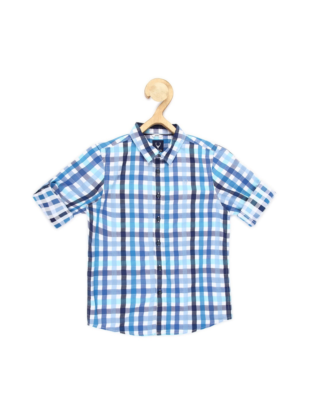 

Allen Solly Junior Boys Slim Fit Checked Pure Cotton Casual Shirt, Blue