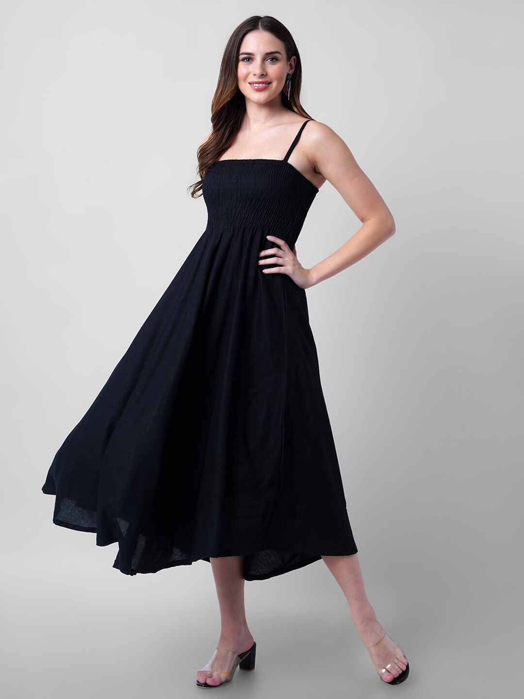 

KALINI Black Fit & Flare Midi Dress