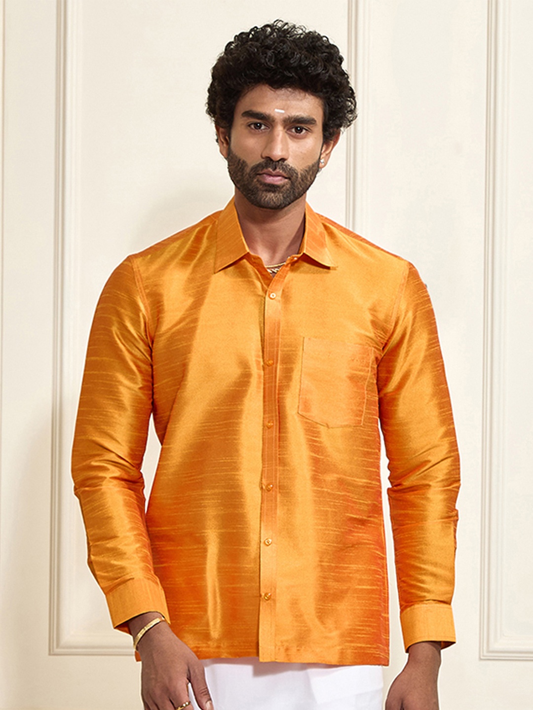 

VASTRAMAY Premium Spread Collar Casual Shirt, Orange