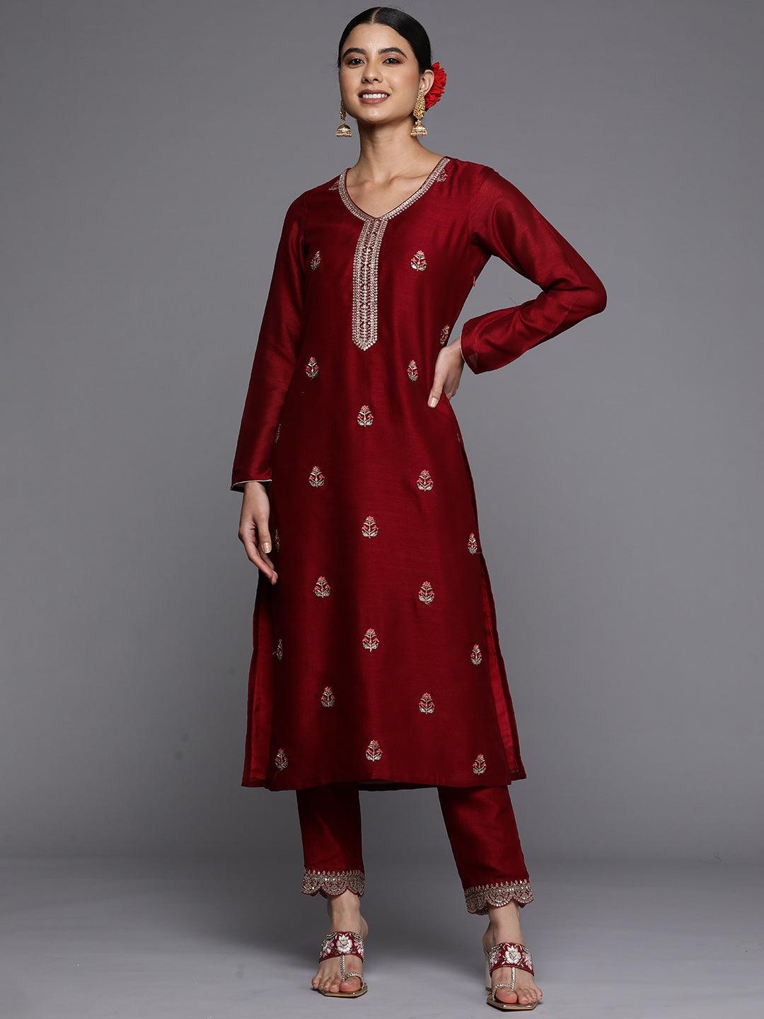

Libas Maroon Floral Embroidered Sequinned Kurta