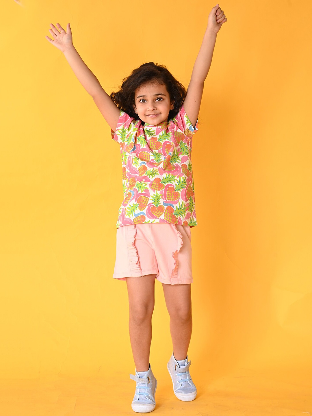 

Anthrilo Girls Printed T-shirt with Short Set, White