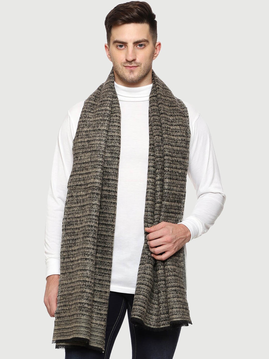 

SWI Stylish Men Woven Design Wool Mufflers, Grey