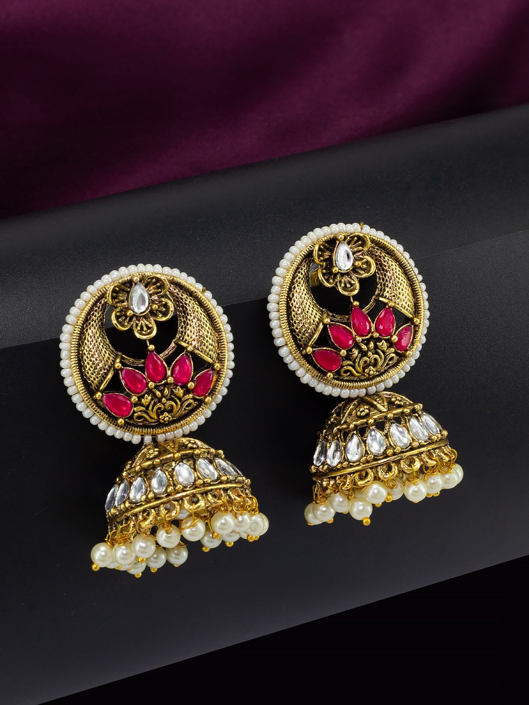

PRIVIU Gold-Plated Dome Shaped Beaded Jhumkas