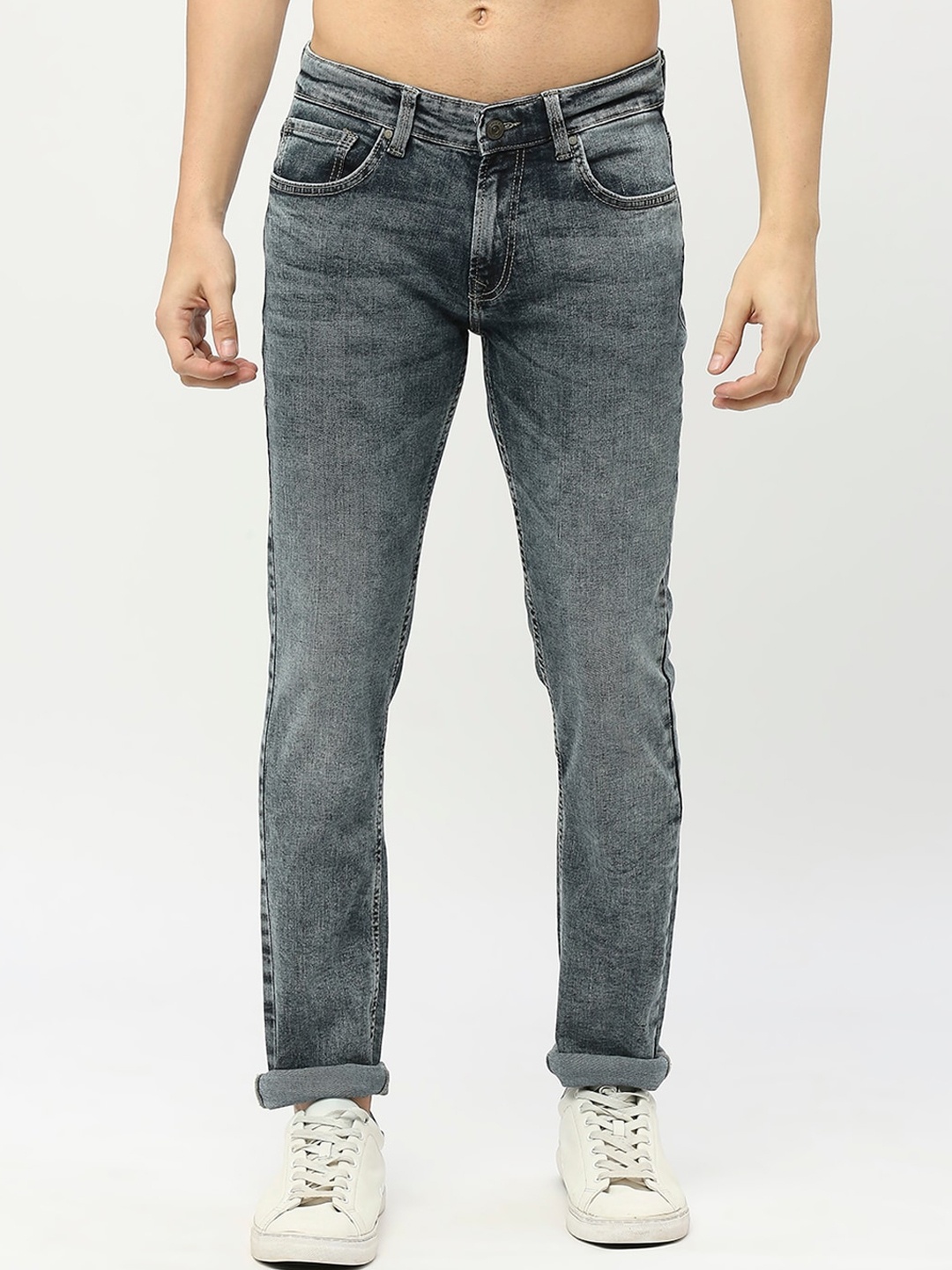 

SPYKAR Men Slim Fit Low-Rise Heavy Fade Stretchable Cotton Jeans, Grey