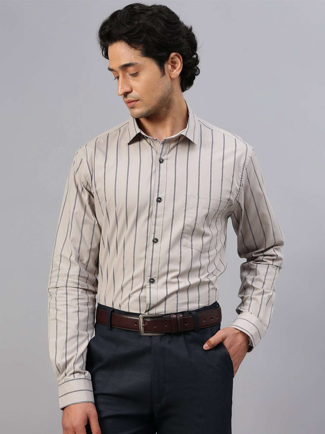 

FTX Standard Fit Striped Pure Cotton Formal Shirt, Grey