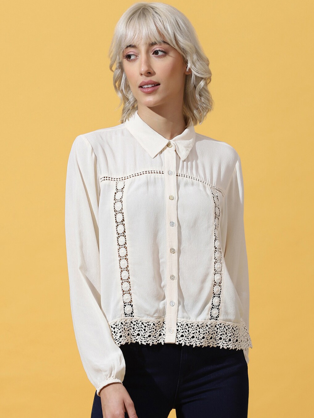 

ONLY Women Self Design Casual Shirt, Off white