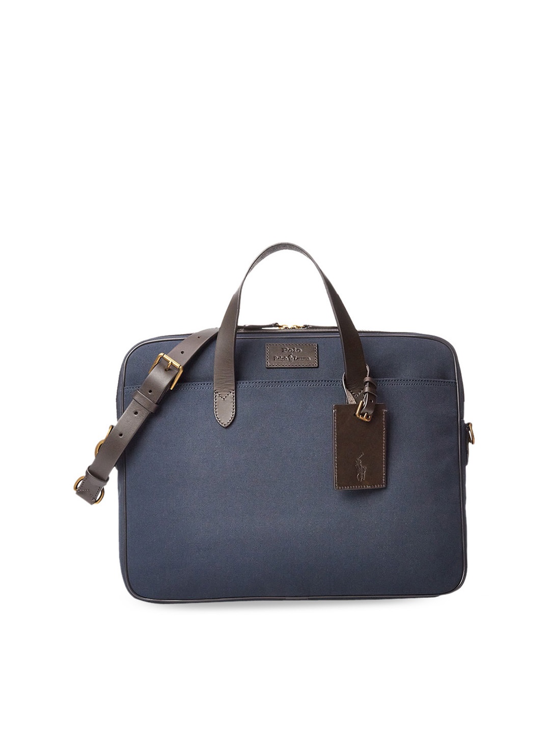 

Polo Ralph Lauren Men Leather-Trim Canvas Briefcase, Navy blue