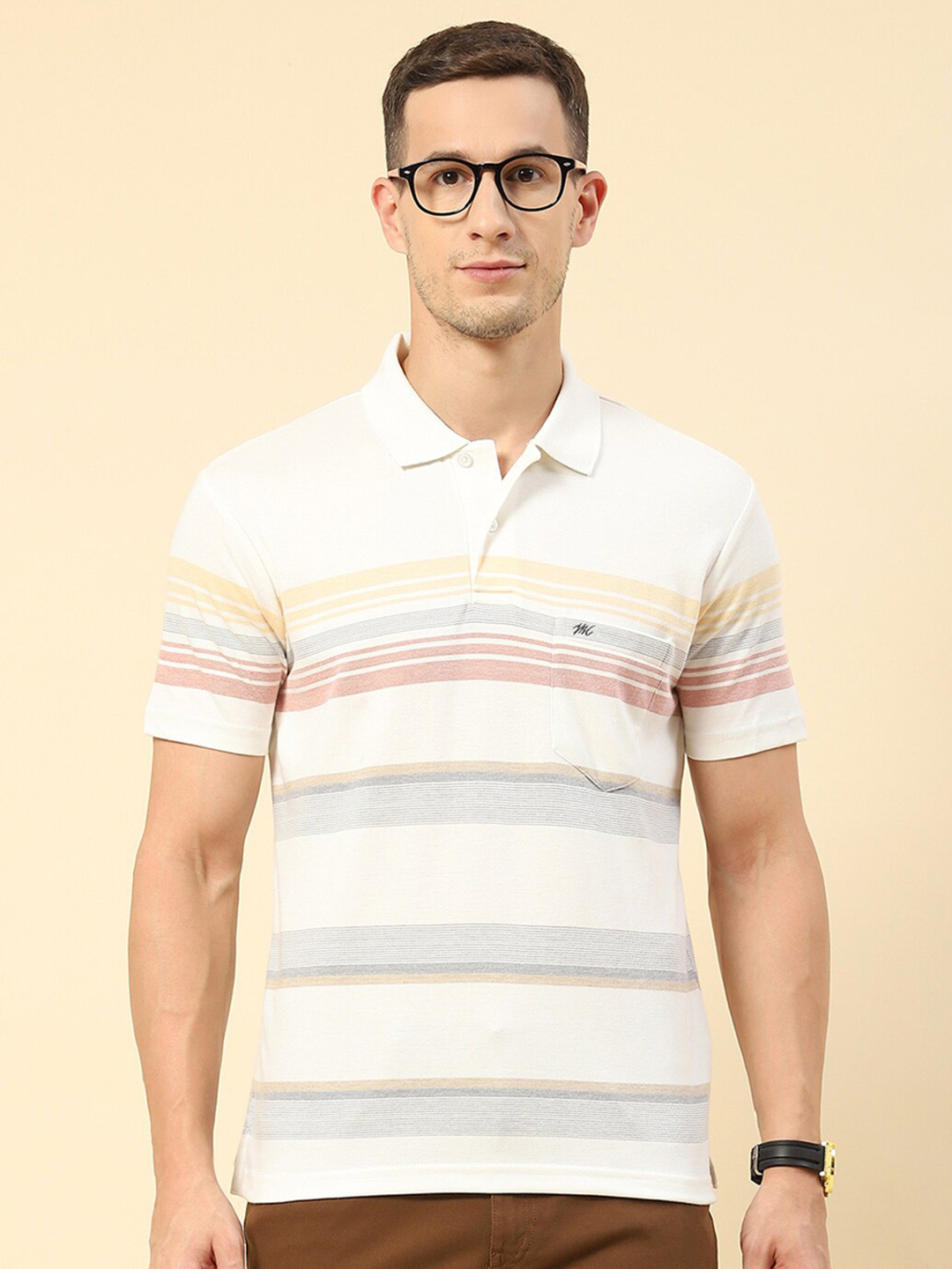 

Monte Carlo Striped Polo Collar T-shirt, White