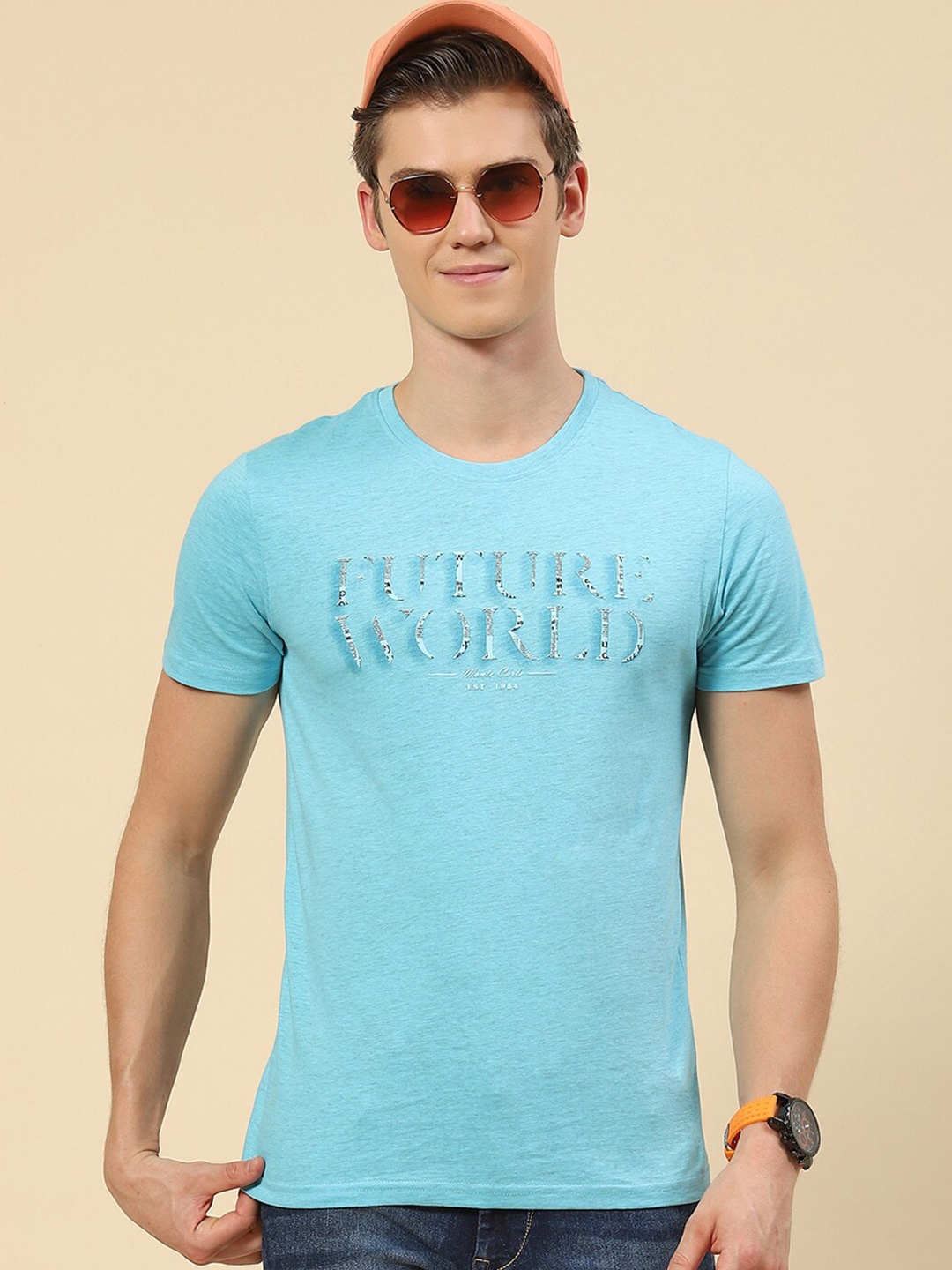 Monte Carlo Typography Printed Round Neck T-Shirt, Turquoise blue
