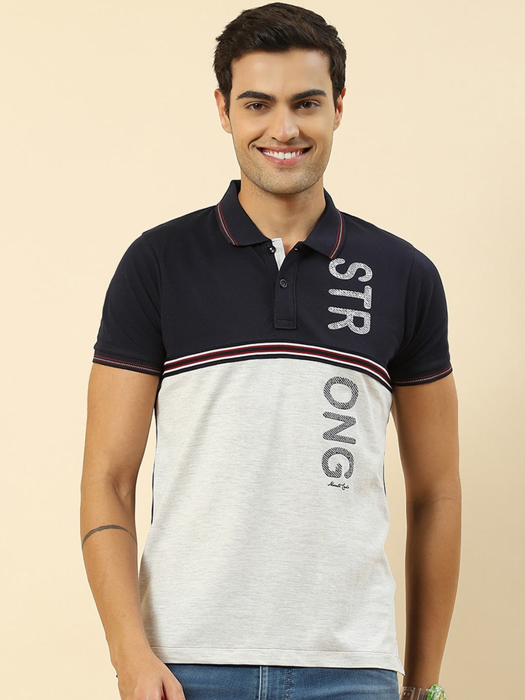 

Monte Carlo Colourblocked Polo Collar T-shirt, Navy blue