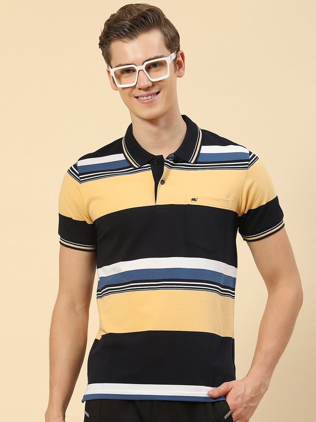 

Monte Carlo Chest Pocket Striped Polo Collar T-shirt, Black